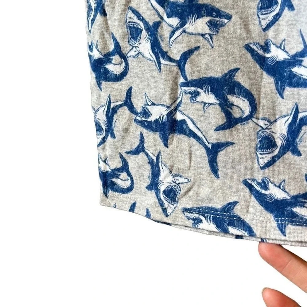 Old Navy Shark Print T-Shirt Unisex Kids XL‎ 12 Gray Blue Excellent Short Sleeve